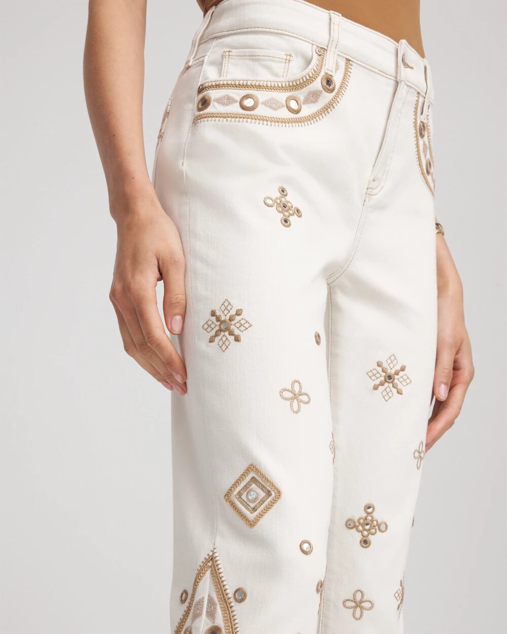 Chico's Petite Embellished Girlfriend Slim Ankle Jeans