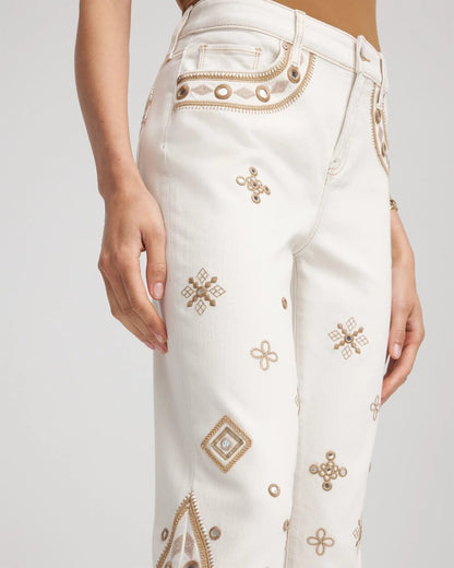 Chico's Petite Embellished Girlfriend Slim Ankle Jeans