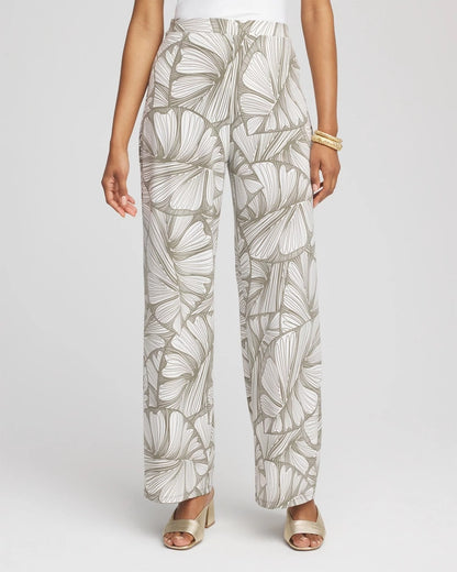Chico's Travelers™ Abstract Leaf Print Knit Wide-Leg Pants