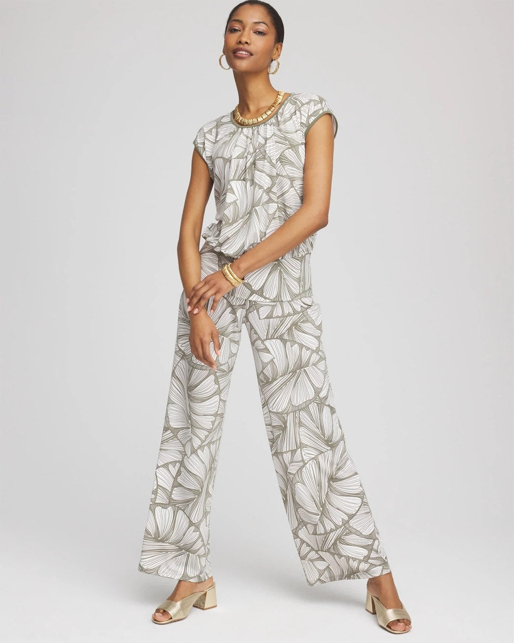 Chico's Travelers™ Abstract Leaf Print Knit Wide-Leg Pants