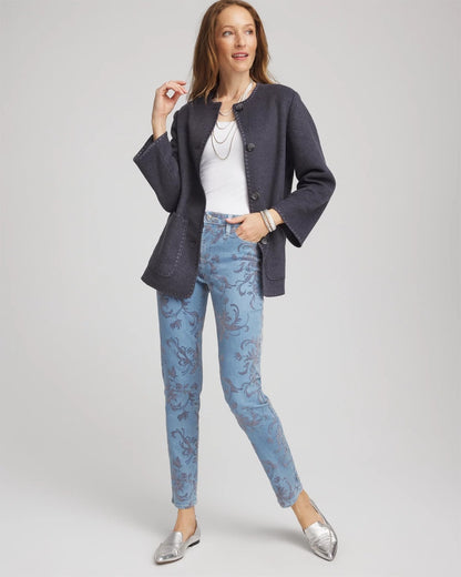 Chico's Girlfriend Slim Ankle Flocked Jeans